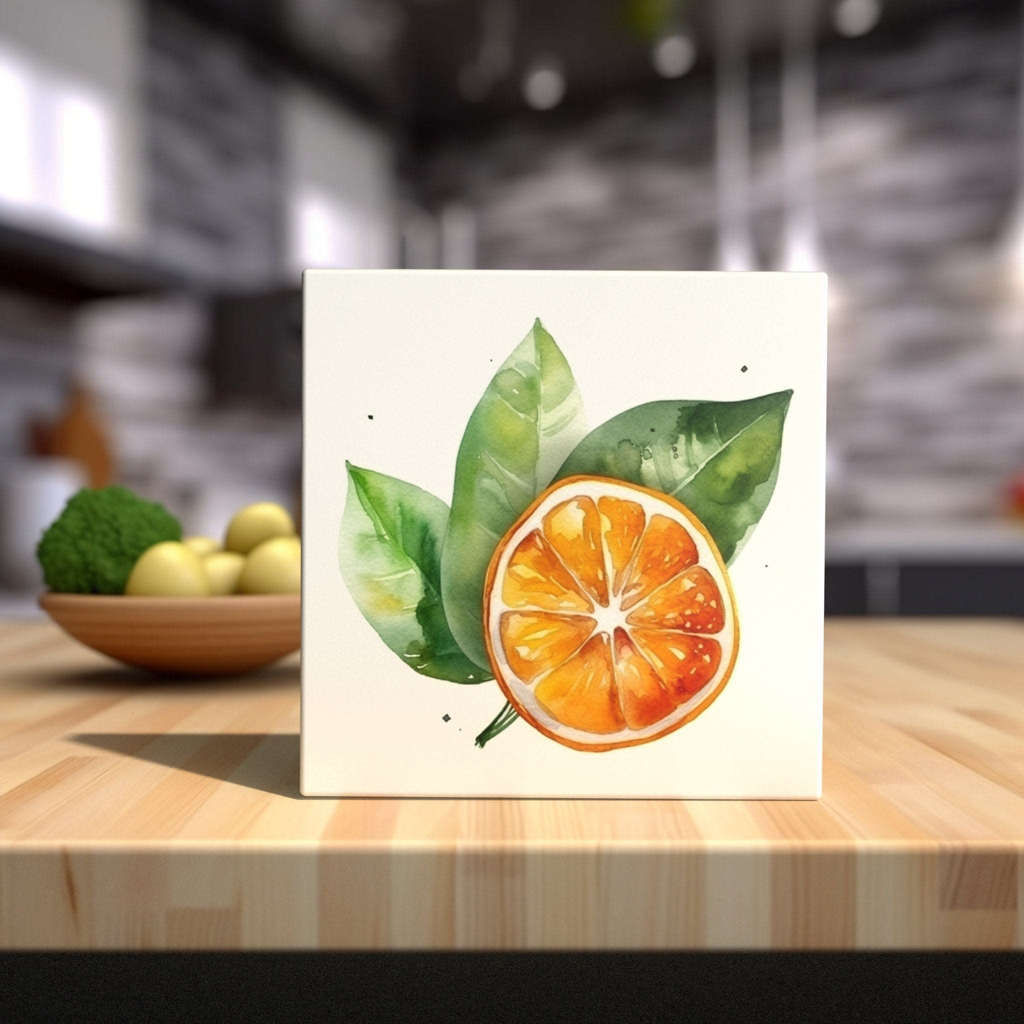 Peeping Tom's Cottage Custom Printed Tile Vibrant Citrus Splash: Handcrafted Watercolor Orange Slice Art Tile for Kitchen and Dining Room Decor