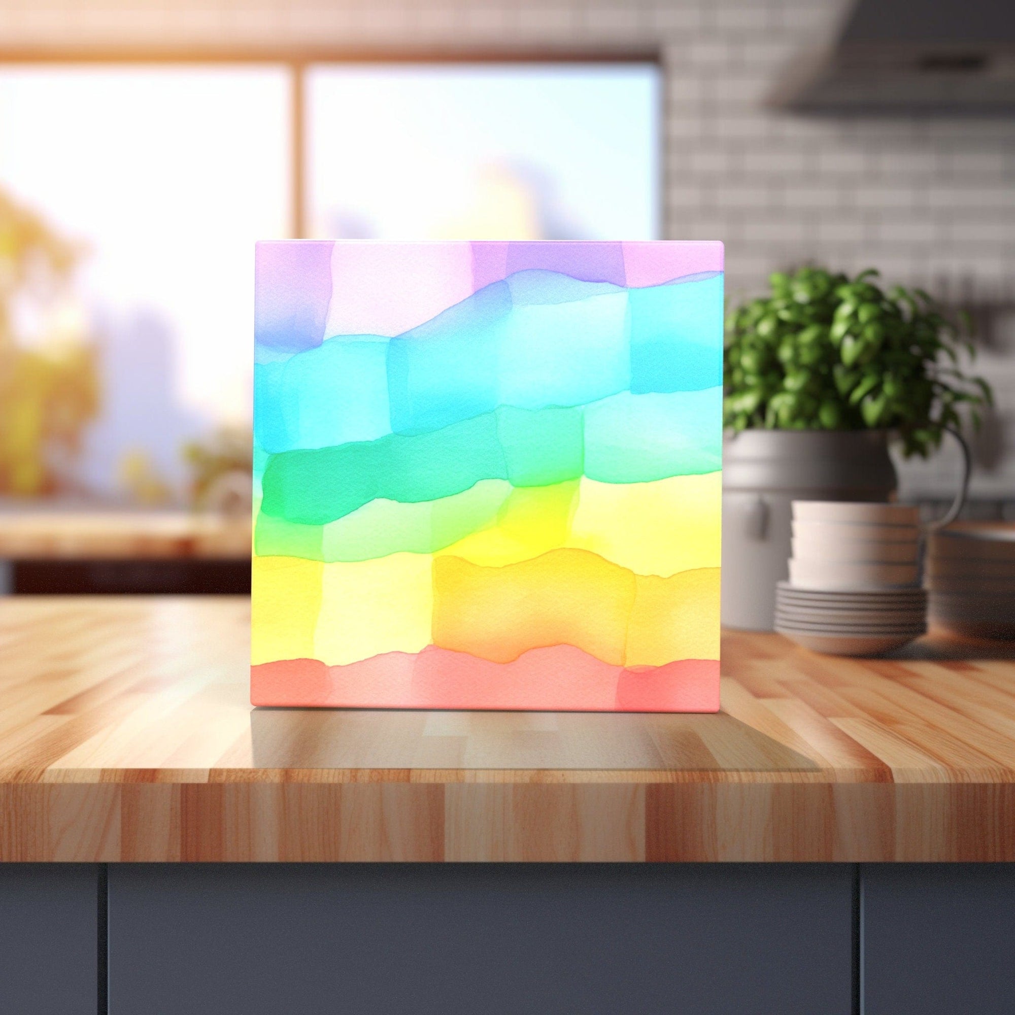 Peeping Tom's Cottage Custom Printed Tile Vibrant Spectrum Watercolor - Abstract Gradient Ceramic Tile for Modern Home Decor