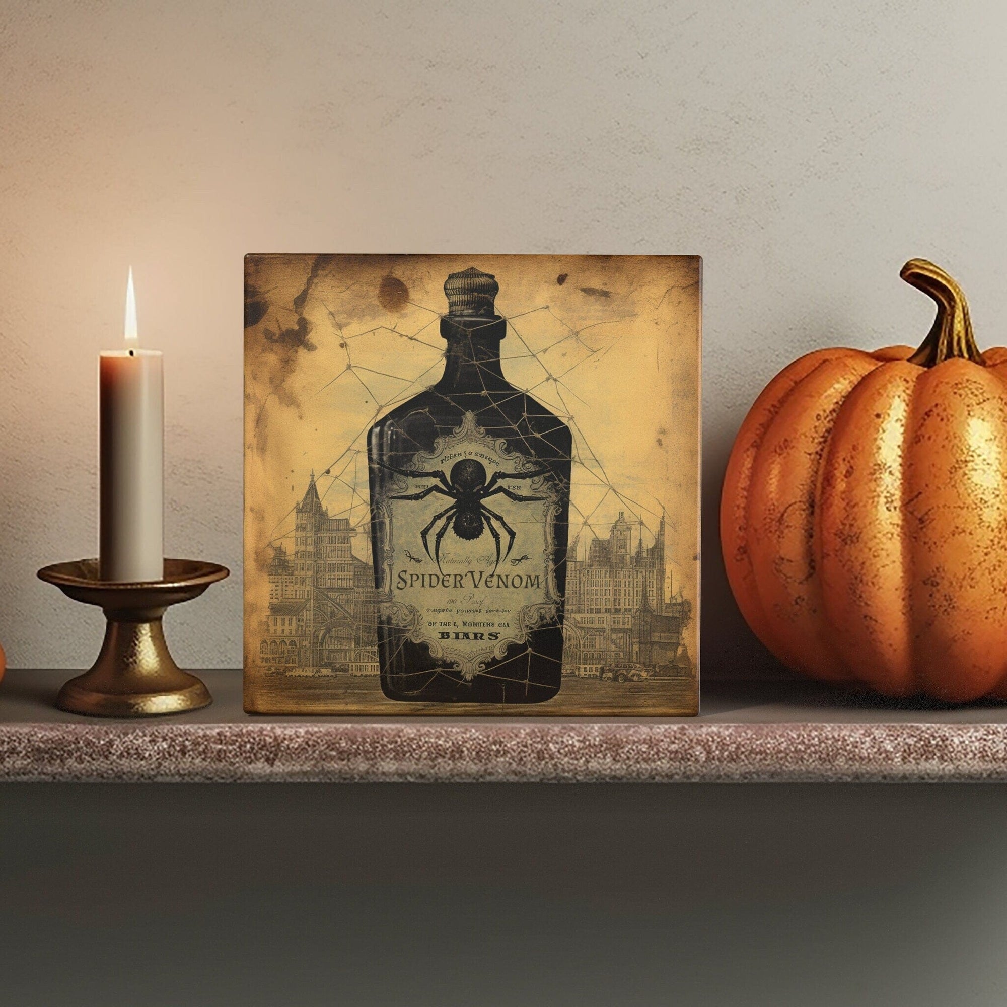 Peeping Tom's Cottage Custom Printed Tile Vintage Spider Venom Art Tile: Handcrafted Decorative Ceramic Piece for Home