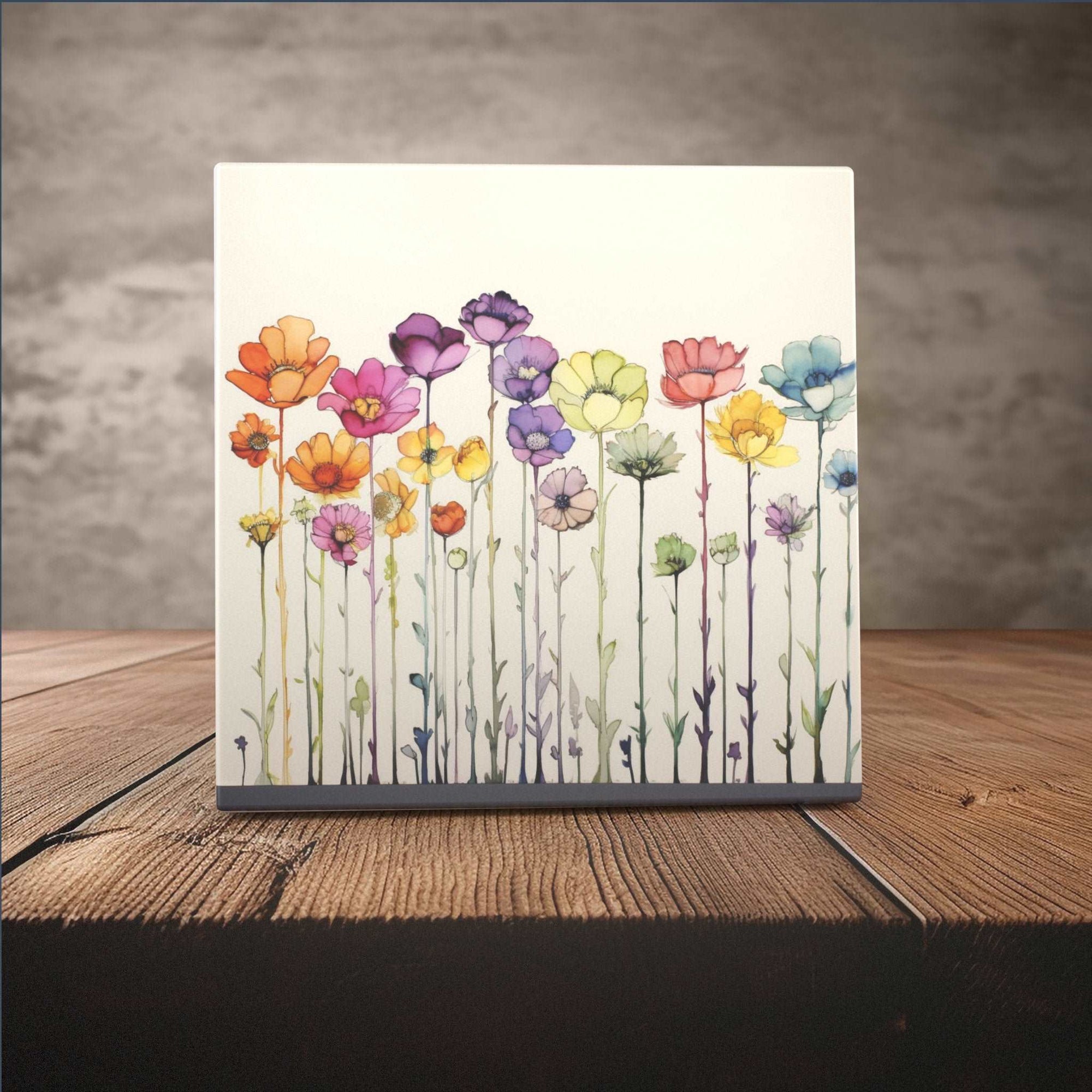 Peeping Tom's Cottage Custom Printed Tile Watercolor Meadow Flowers Ceramic Tile - Whimsical Garden Art