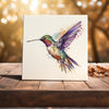 Peeping Tom's Cottage Custom Printed Tile Watercolor Whimsy - Purple Hummingbird in Flight Art Tile for Delightful Decor