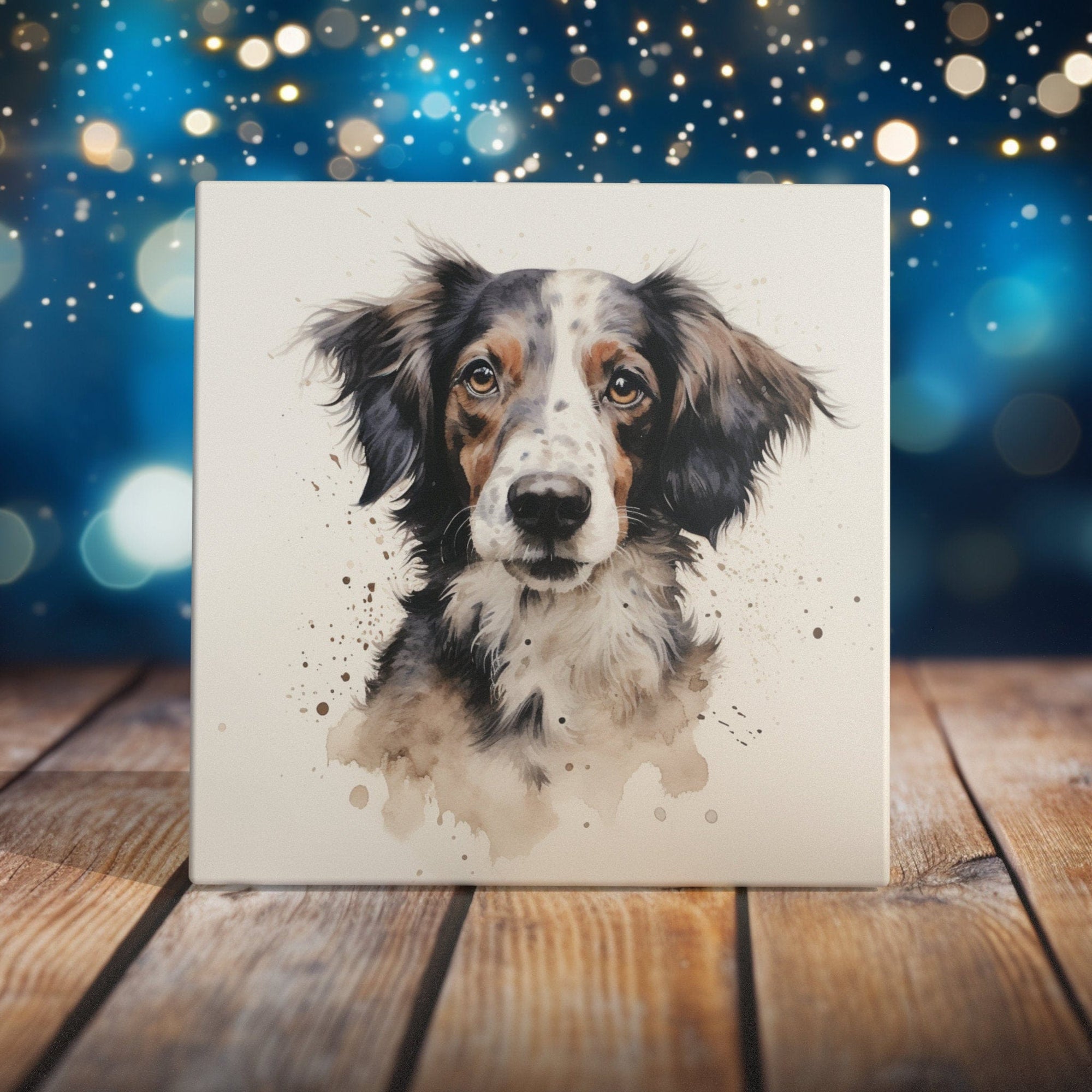 Peeping Tom's Cottage Custom Printed Tile Whimsical Australian Shepherd Art Tile - Handcrafted Watercolor Dog Portrait for Rustic Home Decor
