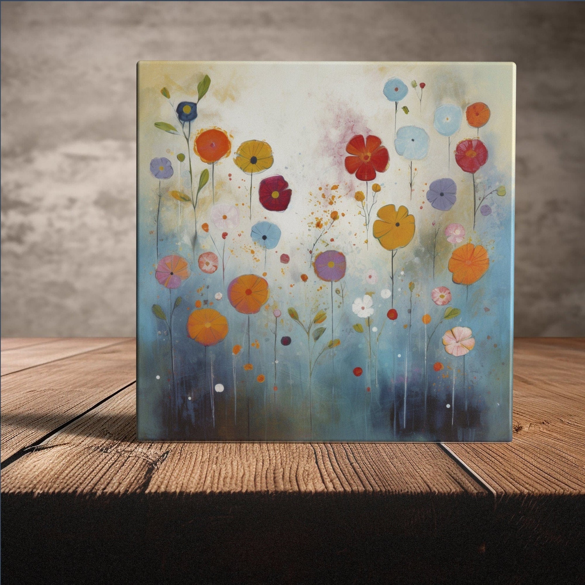 Peeping Tom's Cottage Custom Printed Tile Whimsical Bloom Harmony Tile: Handcrafted Artistic Floral Home Decor Accent