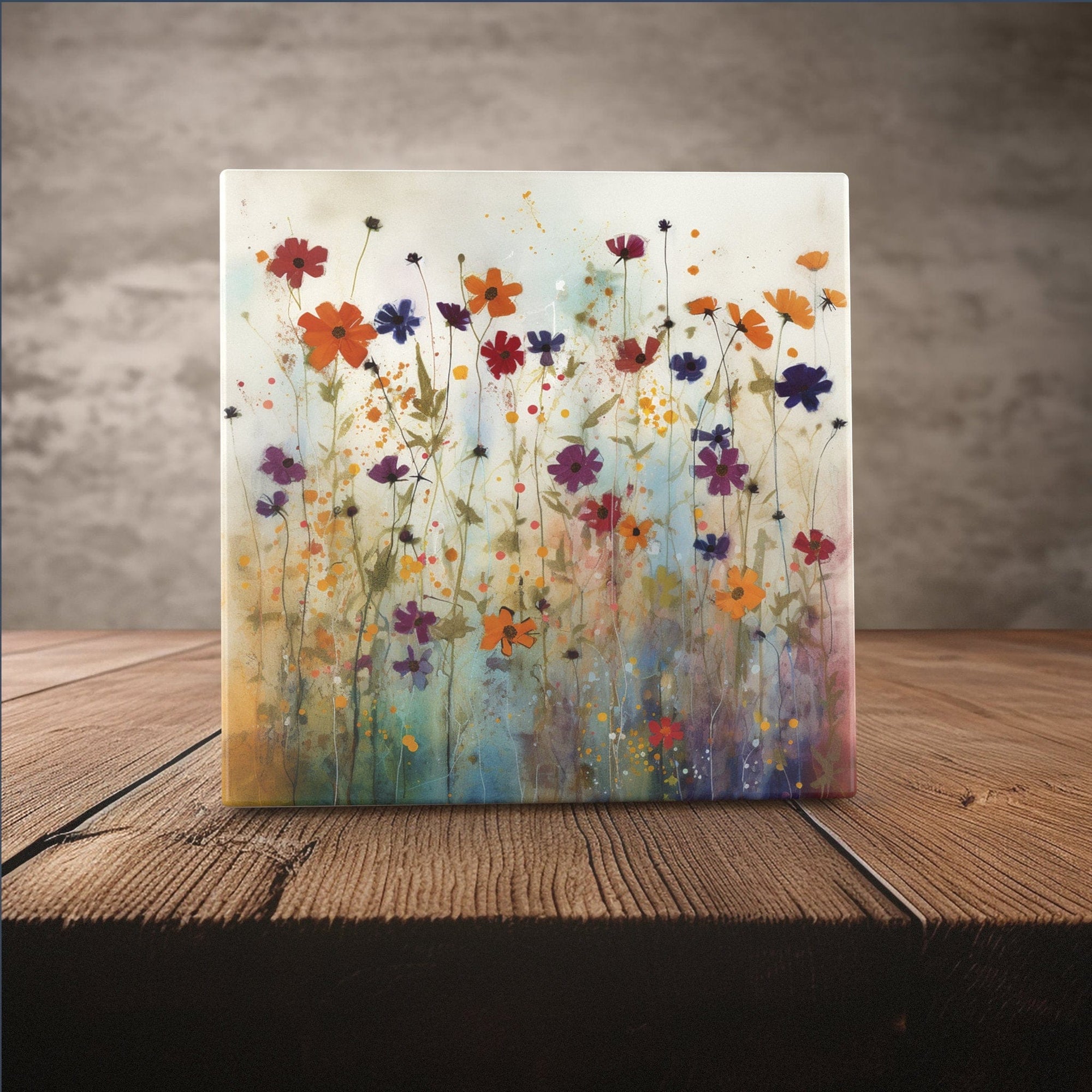 Peeping Tom's Cottage Custom Printed Tile Whimsical Meadow - Vibrant Wildflower Watercolor Art Tile for Rustic Home Decor