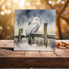 Peeping Tom's Cottage Custom Printed Tile Winter's Sentinel - Snowy Owl Watercolor Art Tile for Serene Home Decor