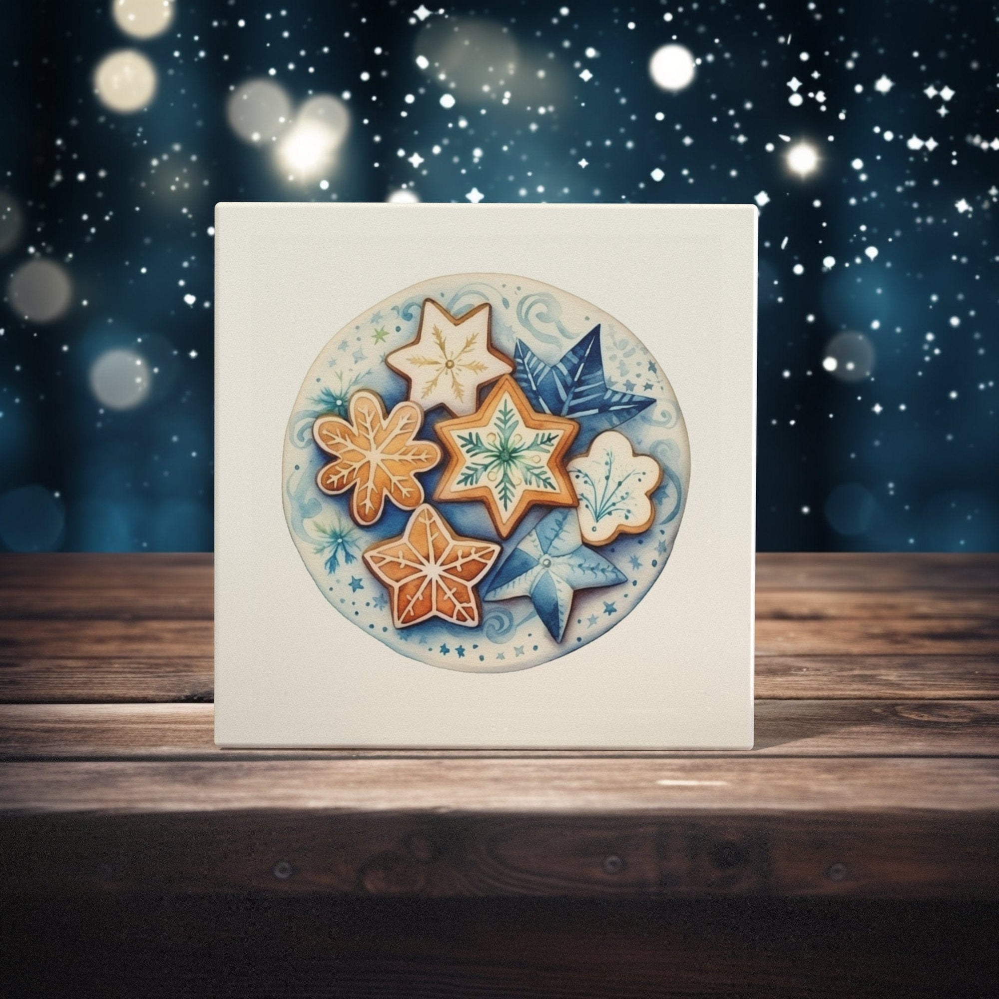 Peeping Tom's Cottage Custom Printed Tile Winter Wonderland - Snowflake Cookie Watercolor Art Tile for Cozy Holiday Decor