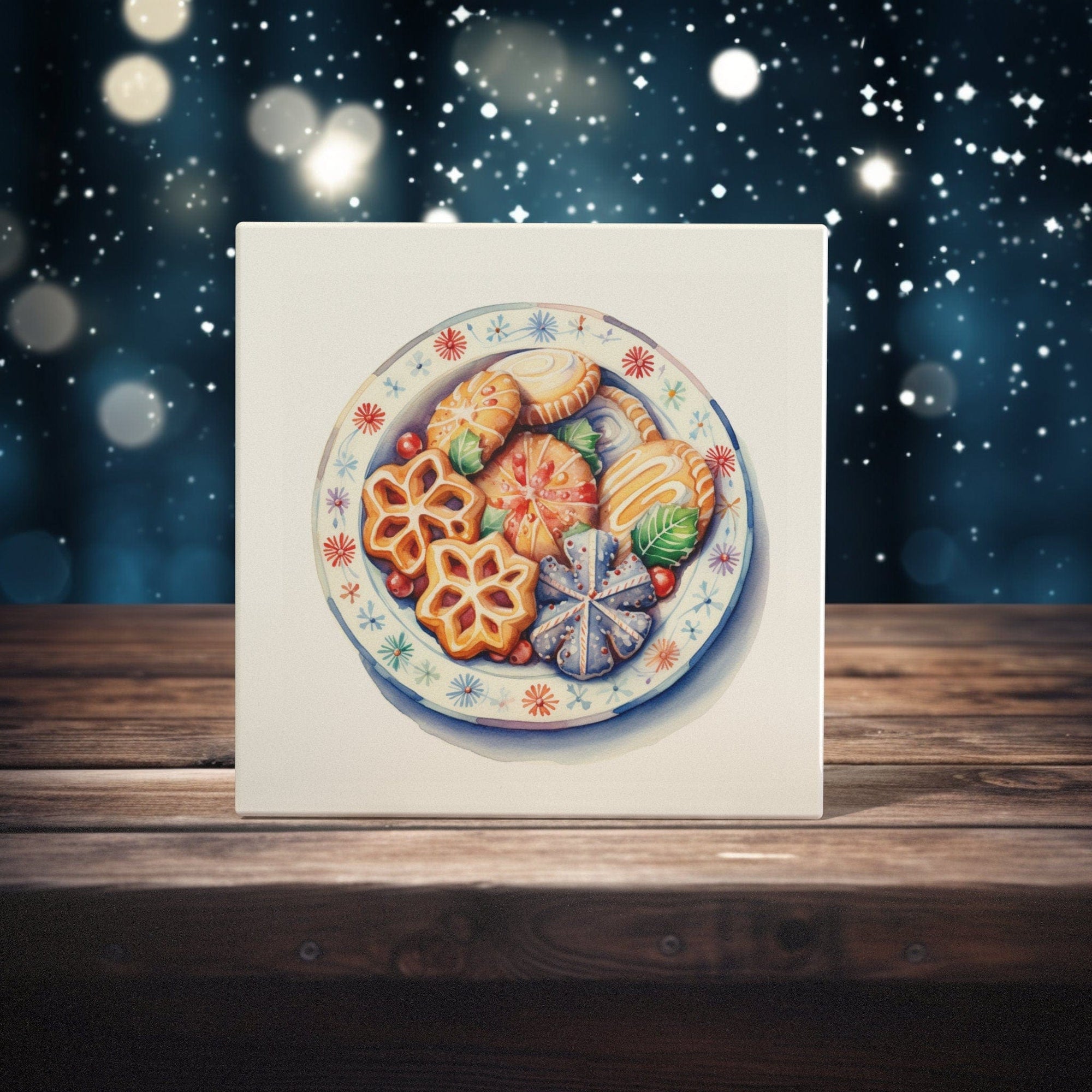 Peeping Tom's Cottage Custom Printed Tile Yuletide Treats - Hand-Painted Holiday Cookies Art Tile for Seasonal Home Deco