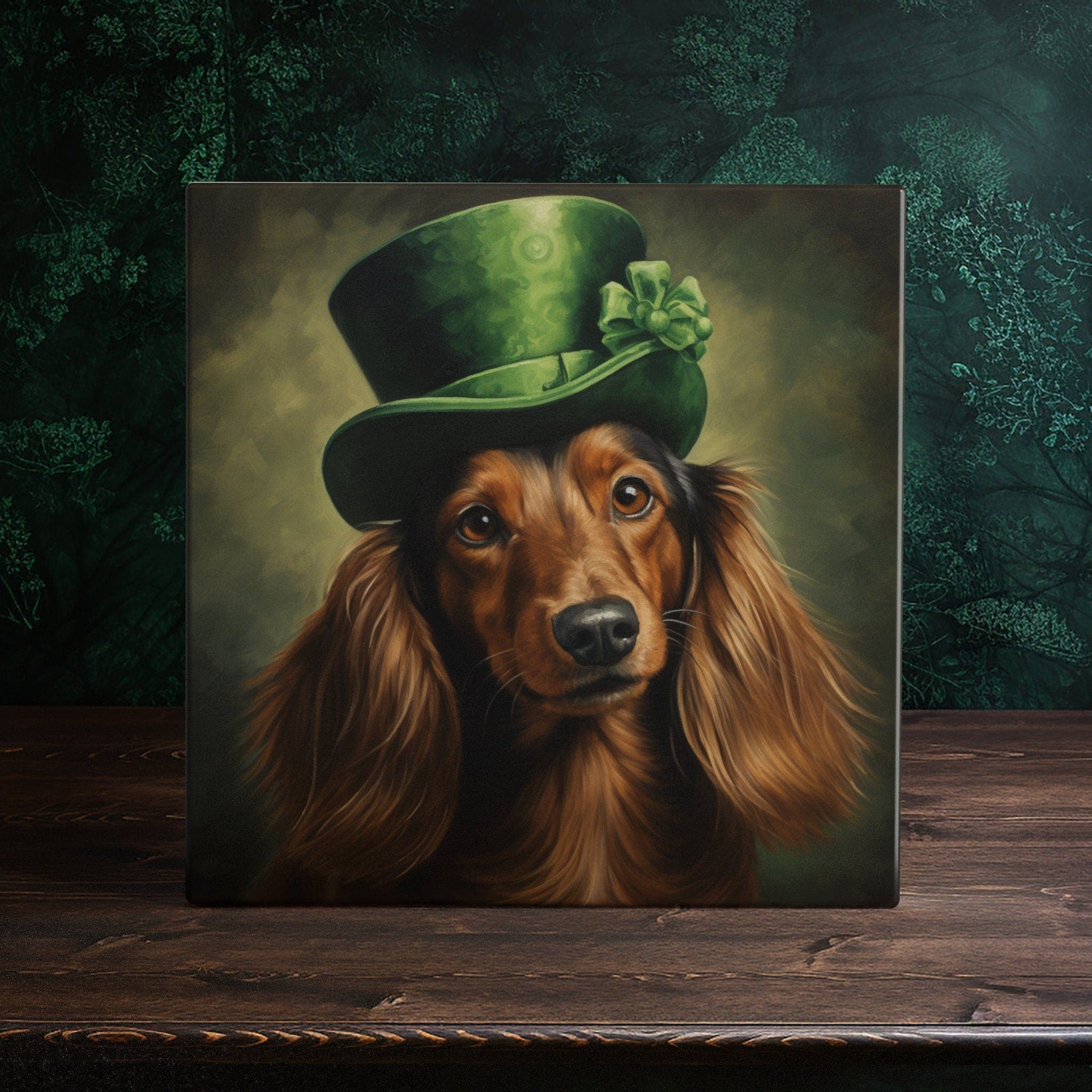 Peeping Tom's Cottage decorative tile Gentleman's Best Friend – Heartwarming Long-Haired Dachshund Ceramic Tile for Dog Lovers