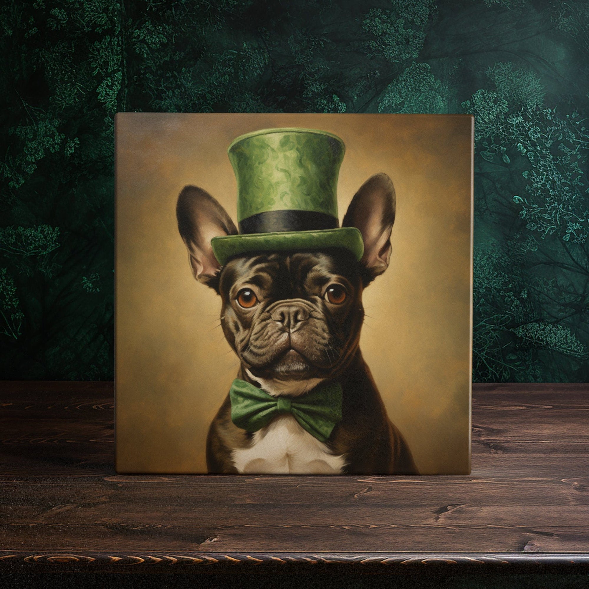 Peeping Tom's Cottage decorative tile The Leprechaun's Bulldog – Artistic French Bulldog Ceramic Tile for Unique Home Styling