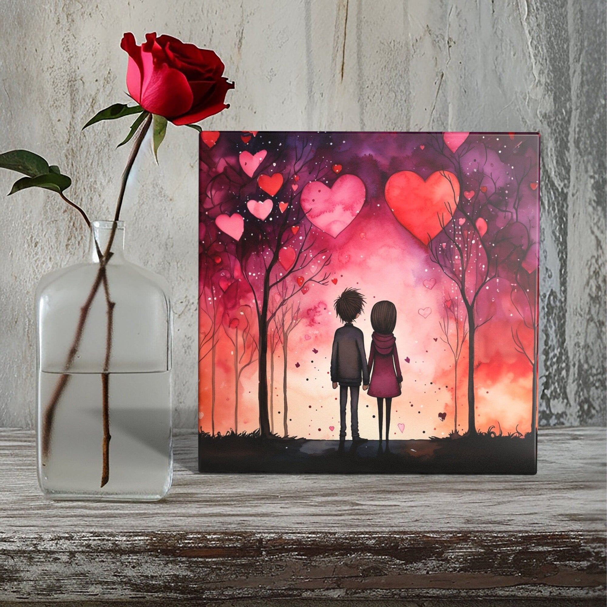 Peeping Tom's Cottage Enchanted Hearts Twilight Forest Ceramic Tile - Romantic Art
