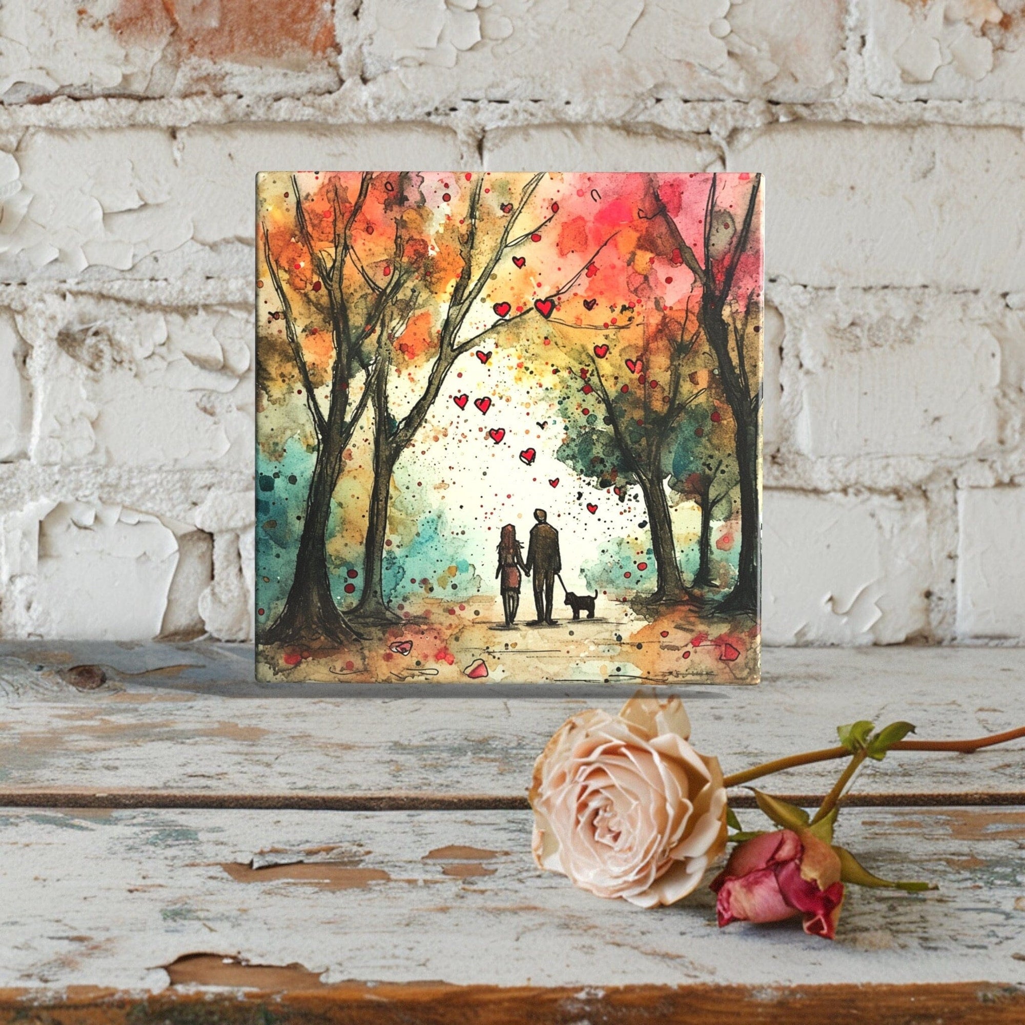 Peeping Tom's Cottage Enchanted Love Path: Handcrafted Ceramic Valentines Day Tile Art