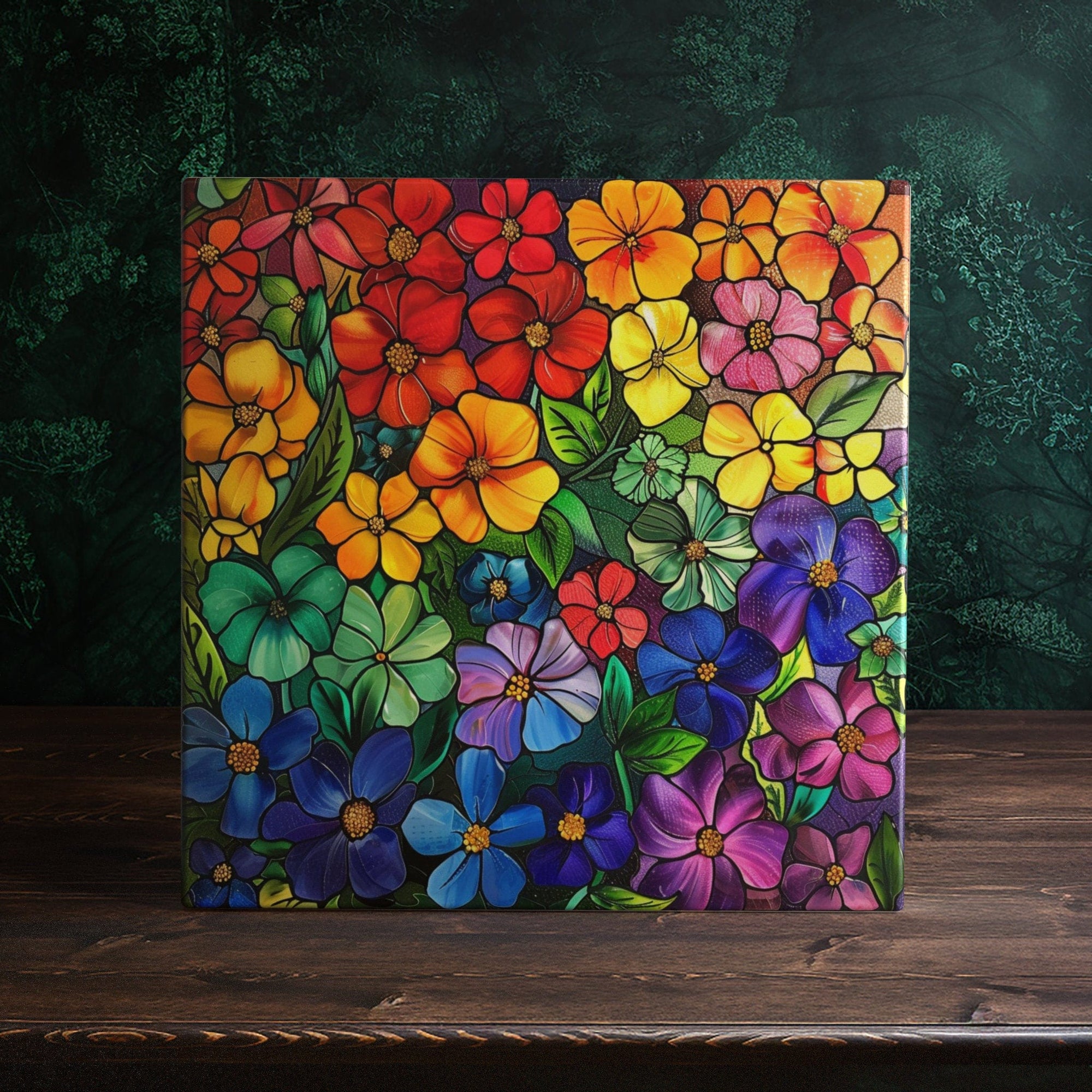Peeping Tom's Cottage Floral Spectrum Artistic Ceramic Tile - Lively Home Decor | Available at Peeping Tom's Cottage