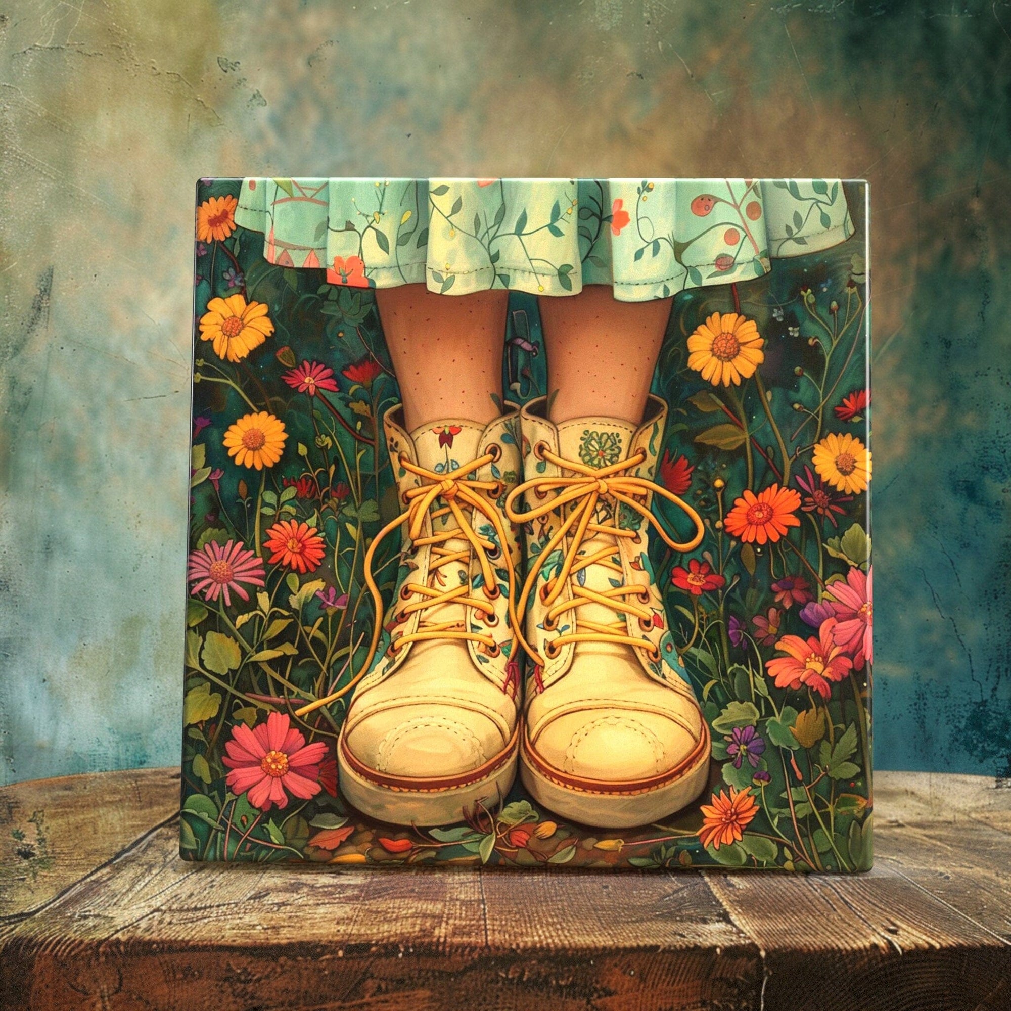 Peeping Tom's Cottage Garden Steps Artisan Ceramic Tile - Whimsical Floral Home Decor | Peeping Tom's Cottage