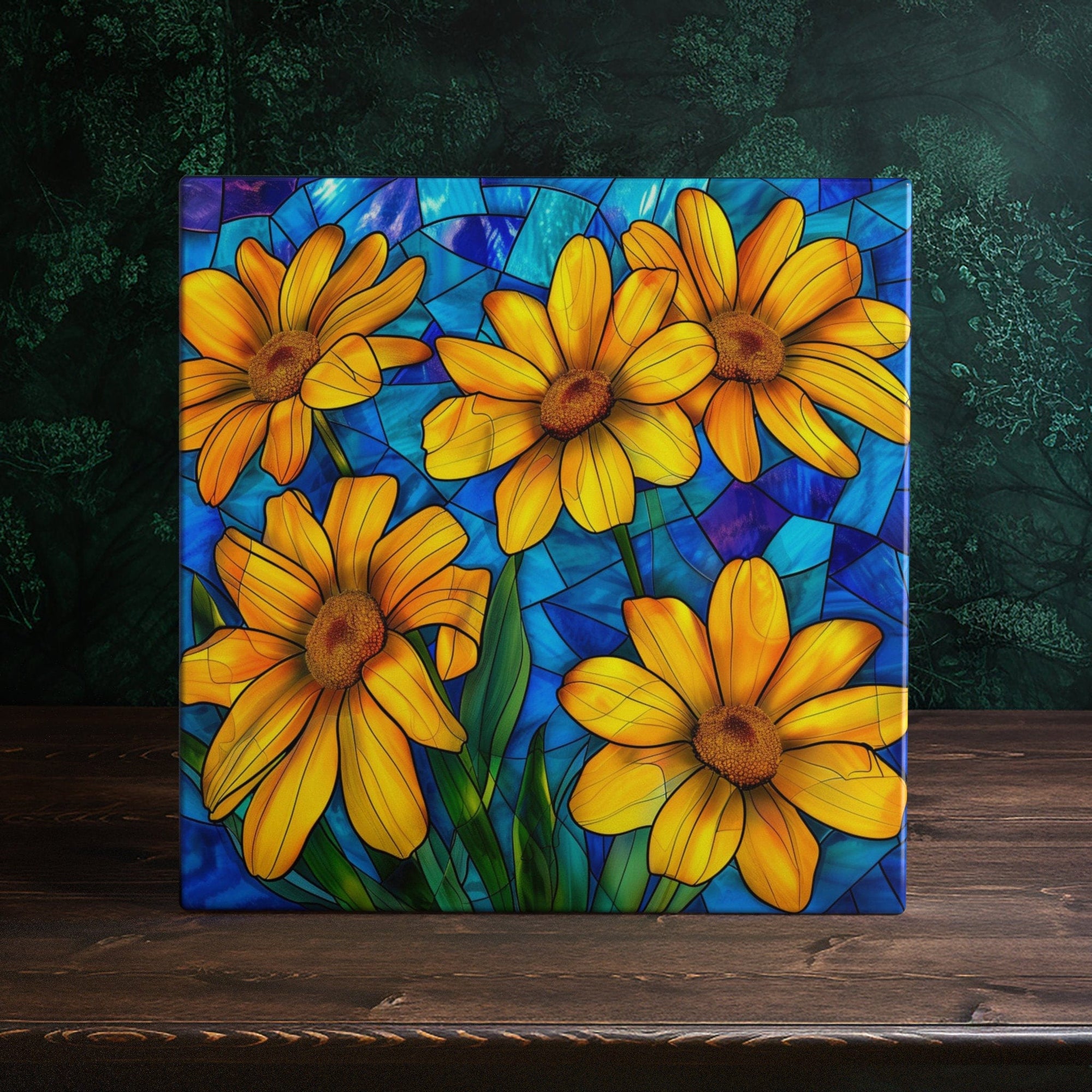 Peeping Tom's Cottage Sunshine Daisy Ceramic Art Tile - Stained Glass-like Home Decor | Peeping Tom's Cottage